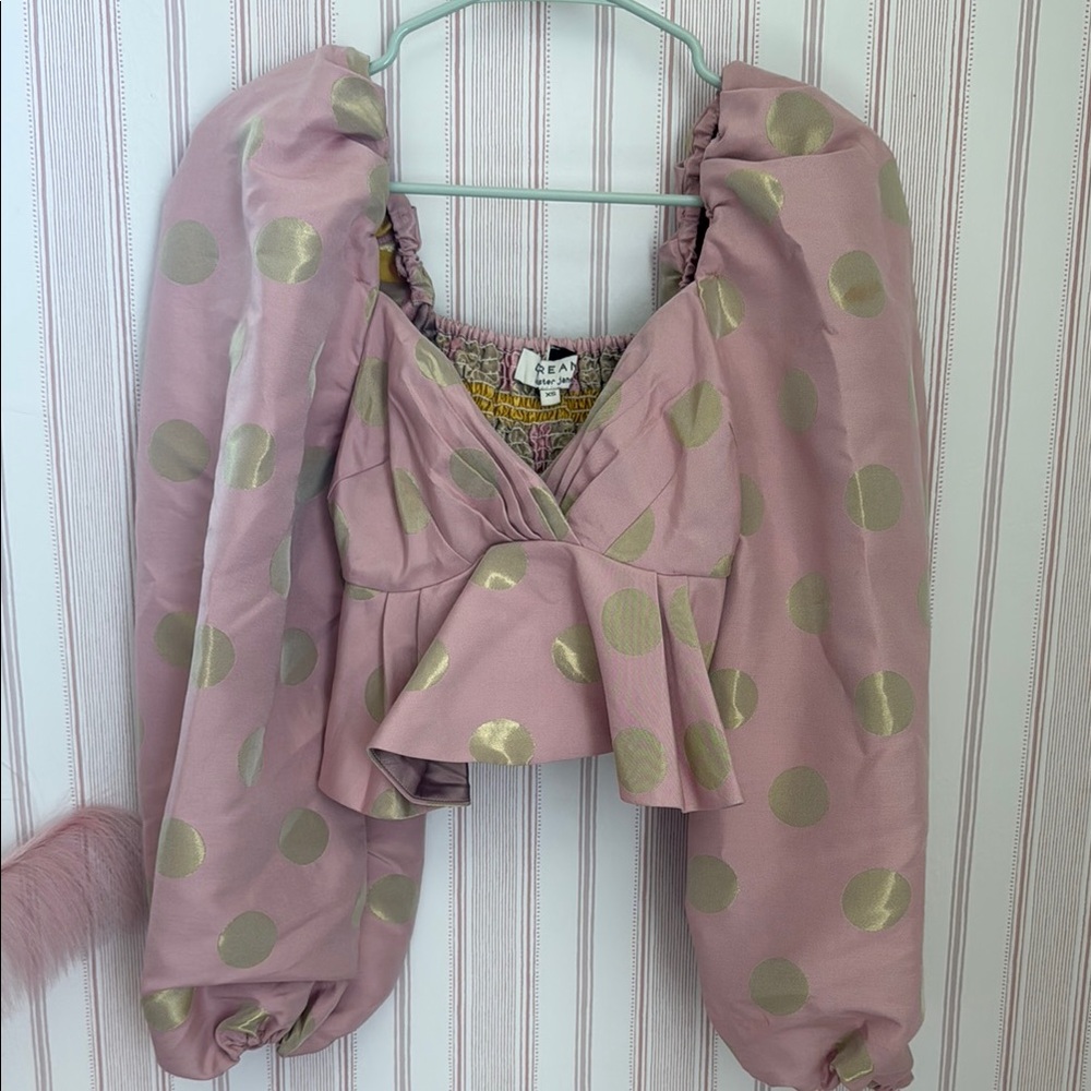Pink Polka Dot Puff Sleeve Top